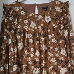 Ann Taylor Floral Ruffle Long Sleeve Blouse